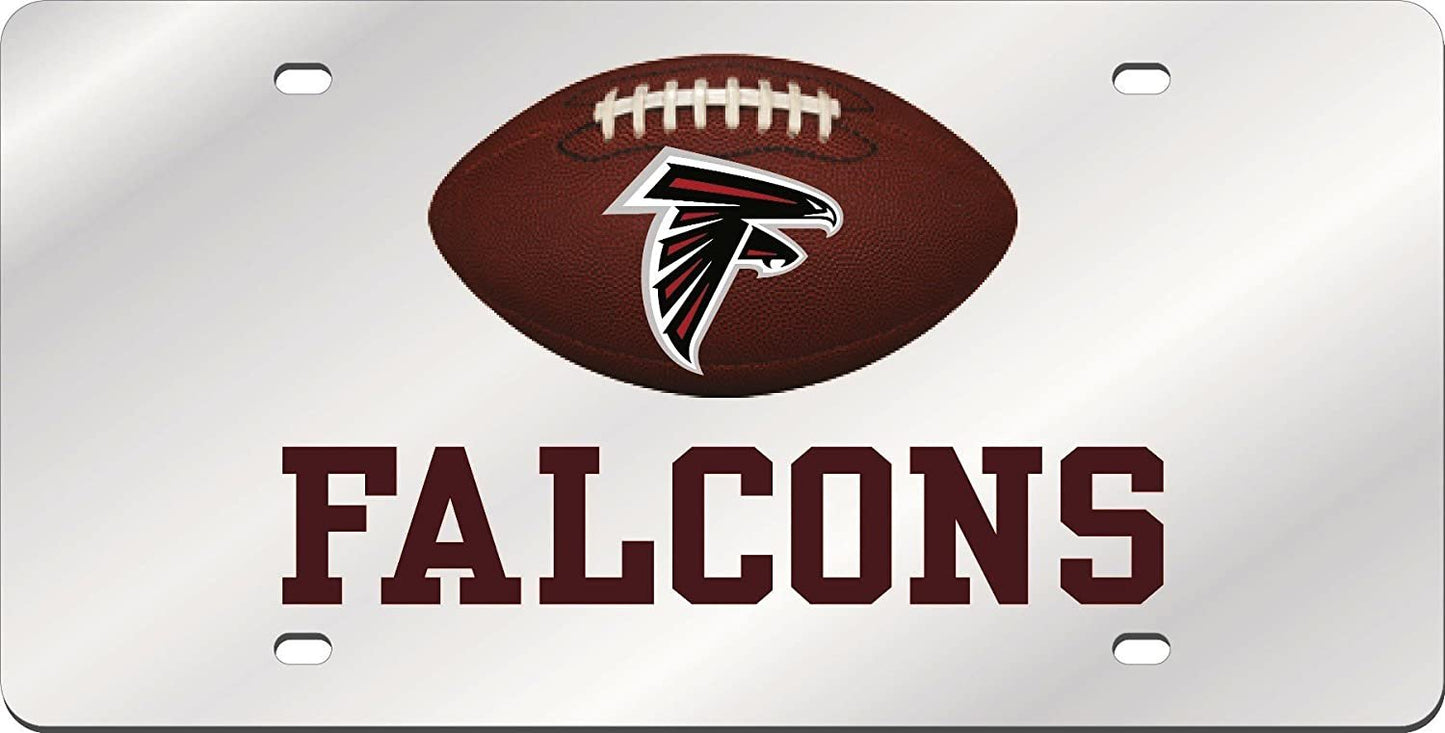 Atlanta Falcons Premium Laser Cut Tag License Plate, Football, Mirrored Acrylic Inlaid, 6x12 Inch
