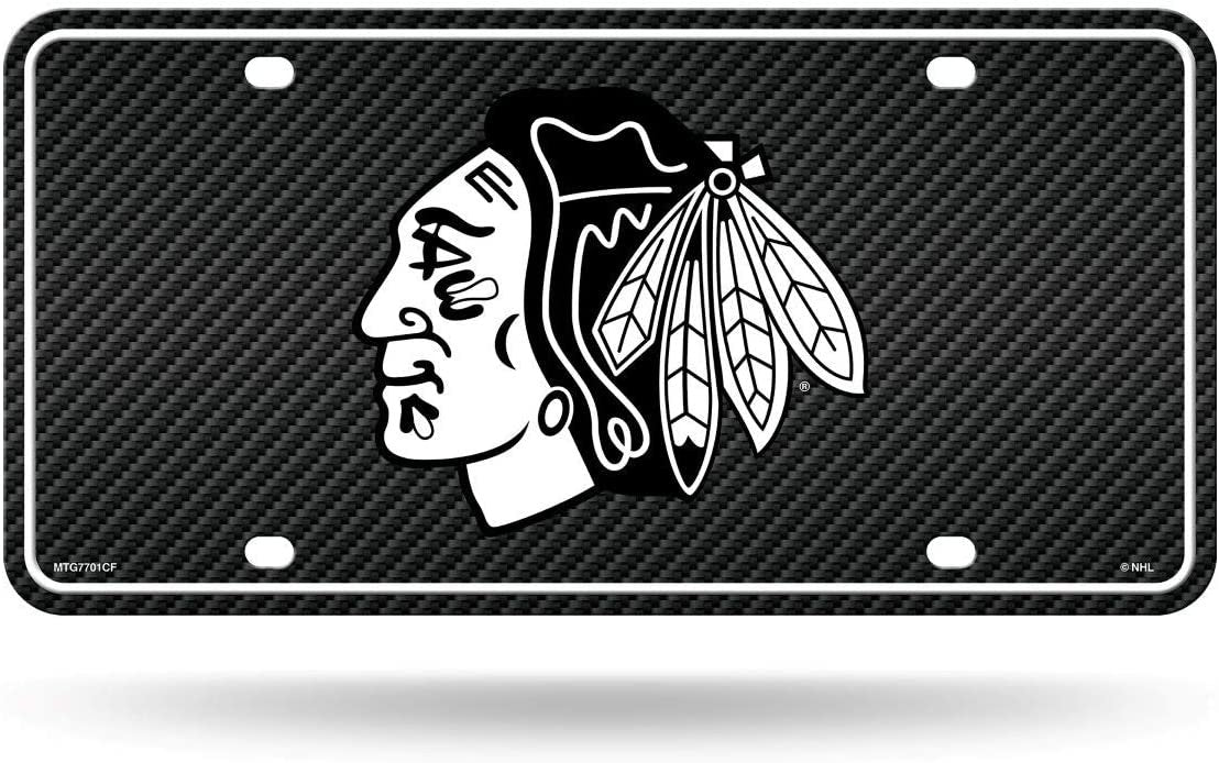 Chicago Blackhawks Metal Auto Tag License Plate, Carbon Fiber Design, 6x12 Inch