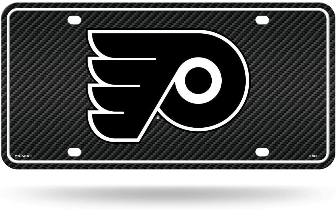 Philadelphia Flyers Metal License Plate Auto Tag, Carbon Fiber Design, 6x12 Inch