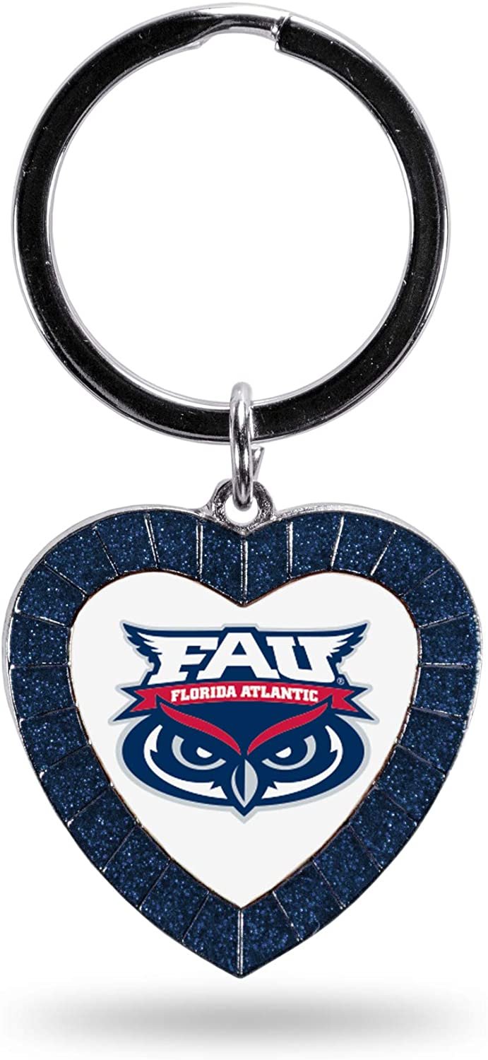 NCAA Florida Atlantic Owls NCAA Rhinestone Heart Colored Keychain, Navy, 3-inches in length