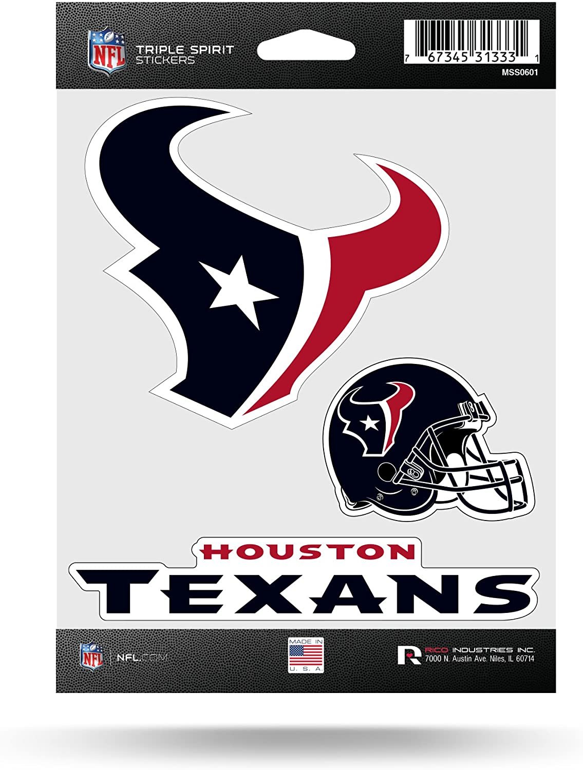 NFL Houston Texans Die Cut 3-Piece Triple Spirit Sticker Sheet