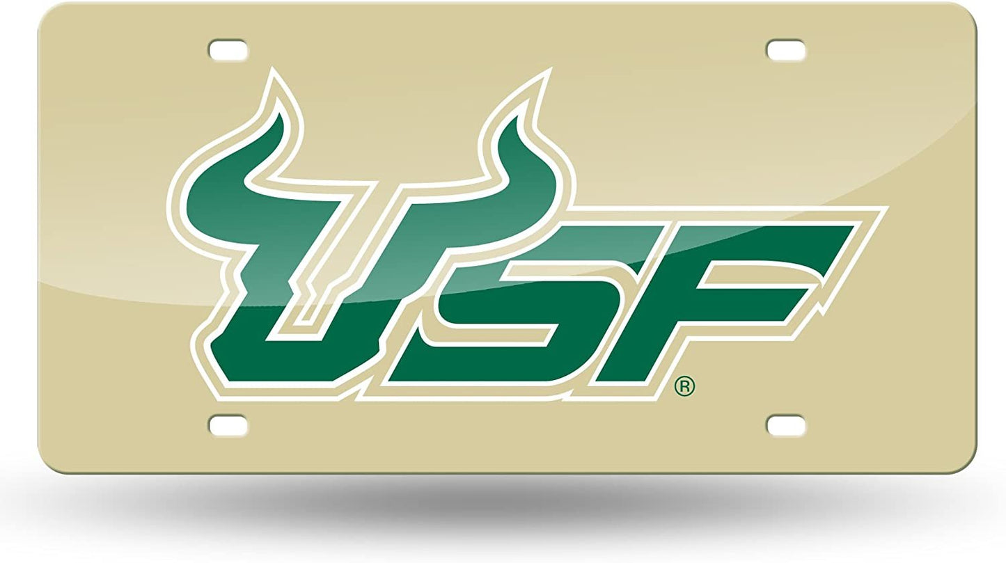 University of South Florida Bulls USF Premium Laser Cut Tag License Plate, Gold Mirrored Acrylic Inlaid, 12x6 Inch