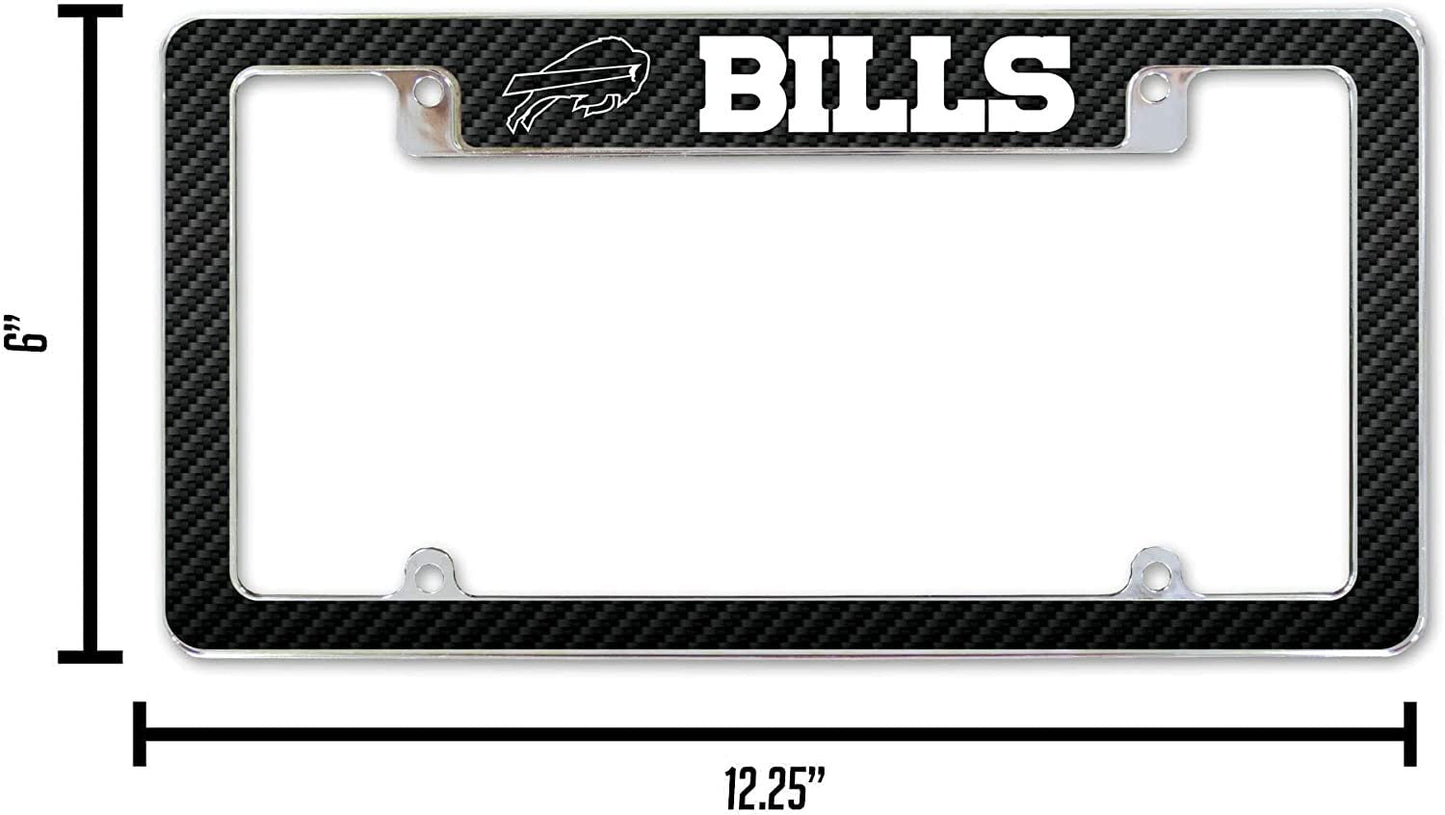Buffalo Bills Metal License Plate Frame Chrome Tag Cover Carbon Fiber Design 6x12 Inch