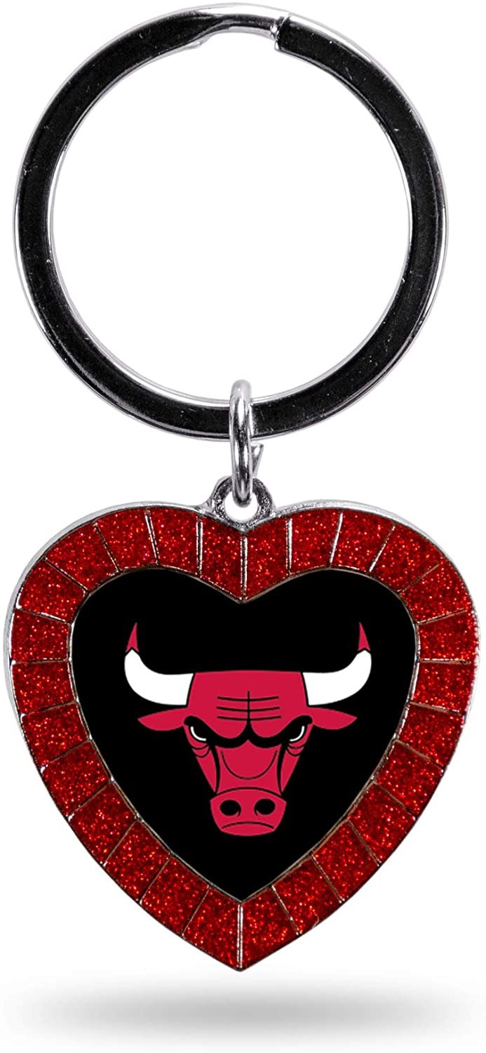 Chicago Bulls Metal Keychain Rhinestone Colored Heart Shape