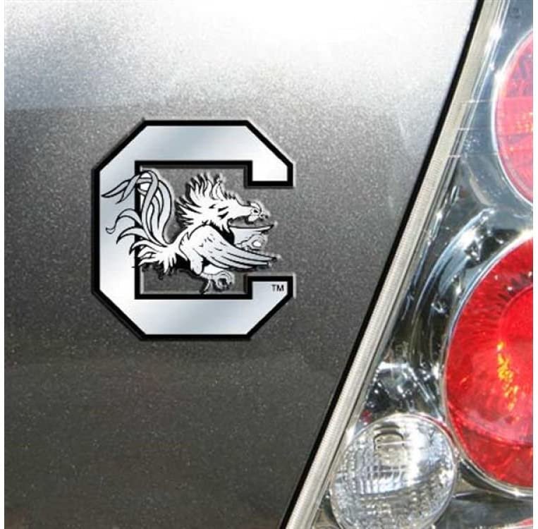 University of South Carolina Gamecocks Auto Emblem, Plastic Molded, Silver Chrome Color, Raised 3D Effect, Adhesive Backing