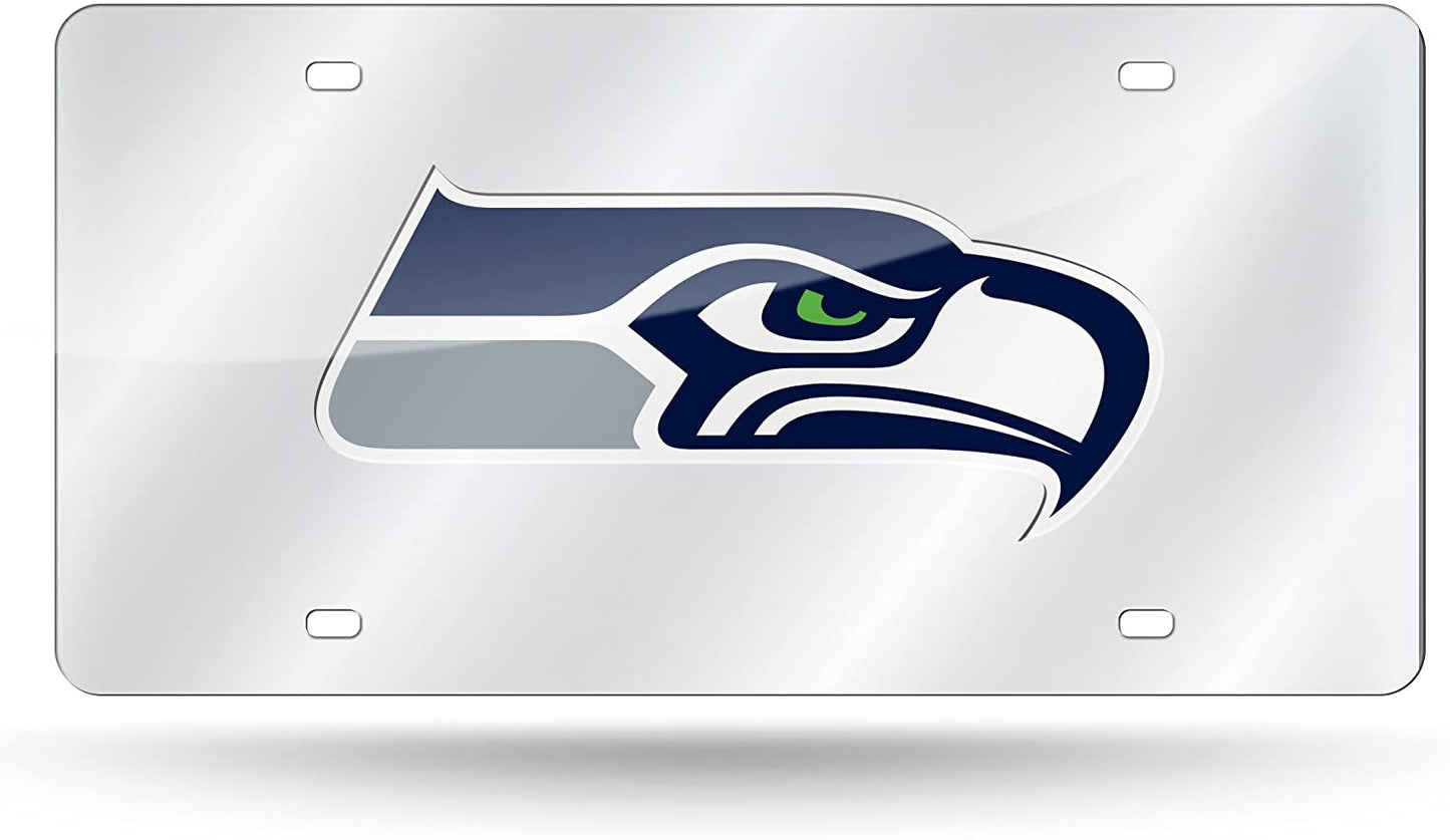 Seattle Seahawks Premium Laser Cut Tag License Plate, Mirrored Acrylic Inlaid, 12x6 Inch