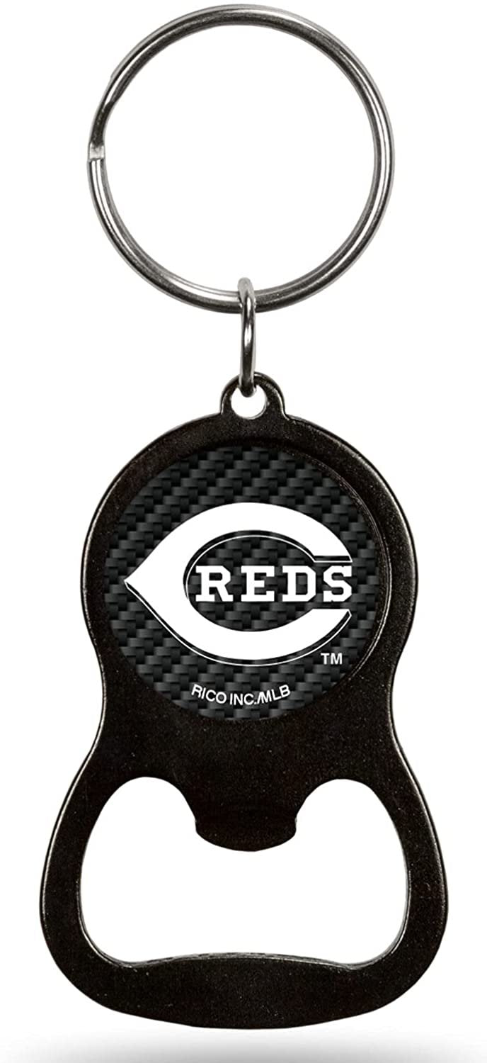 Cincinnati Reds Premium Solid Metal Keychain Bottle Opener, Carbon Fiber Design