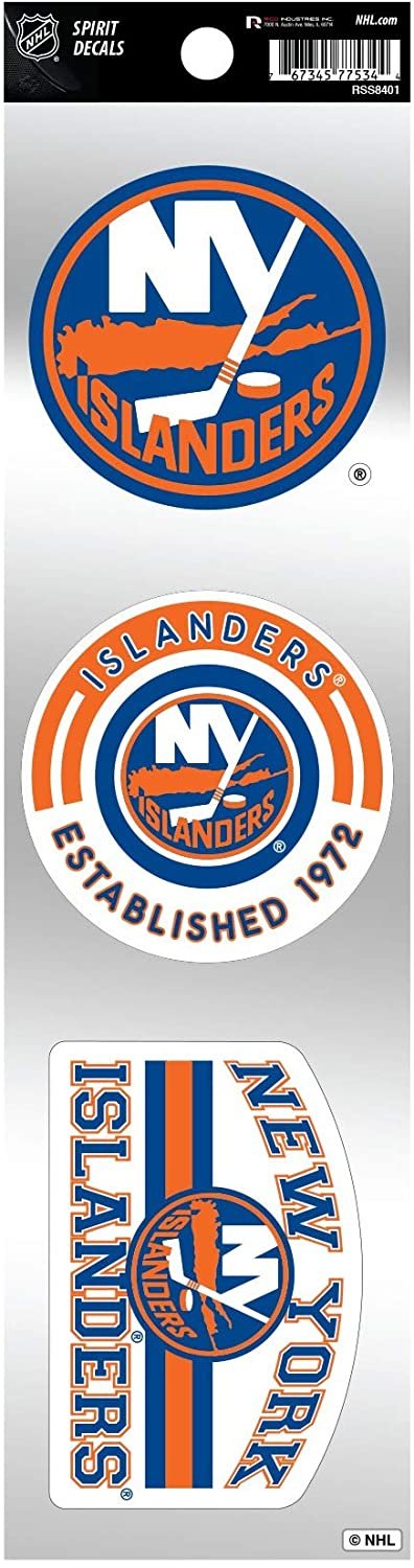 New York Islanders 3-Piece Retro Decal Sticker Sheet, Die Cut, Clear Backing, 3x12 Inch