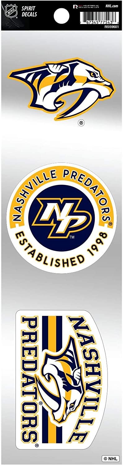 Nashville Predators 3-Piece Retro Decal Sticker Sheet, Die Cut, Clear Backing, 3x12 Inch