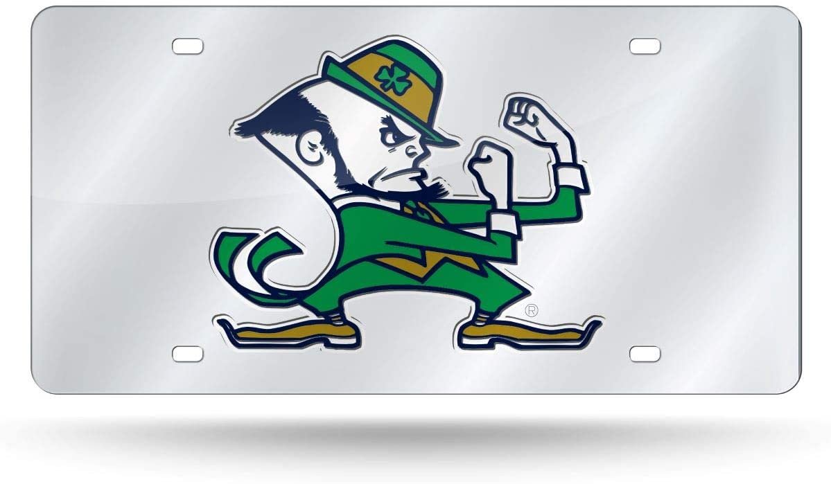 University of Notre Dame Fighting Irish Premium Laser Cut Tag License Plate, Mirrored Acrylic Inlaid, 6x12 Inch