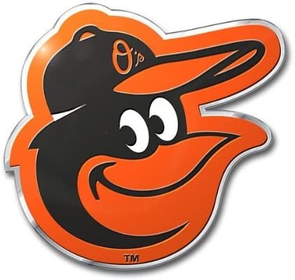 Baltimore Orioles Auto Emblem, Aluminum Metal, Embossed Team Color, Raised Decal Sticker, Full Adhesive Backing