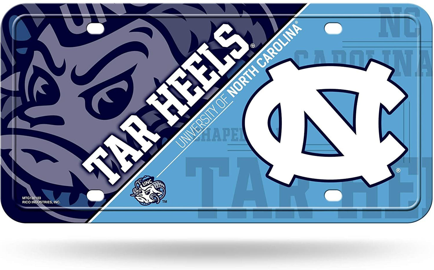 University of North Carolina Tar Heels Metal Auto Tag License Plate, Split Design, 6x12 Inch