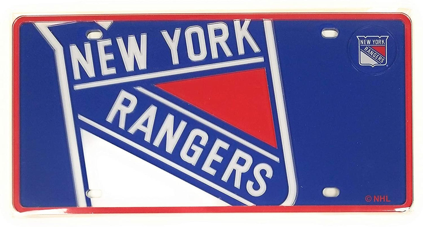 New York Rangers Premium Laser Cut Tag License Plate, Mega Logo, Mirrored Acrylic Inlaid, 12x6 Inch