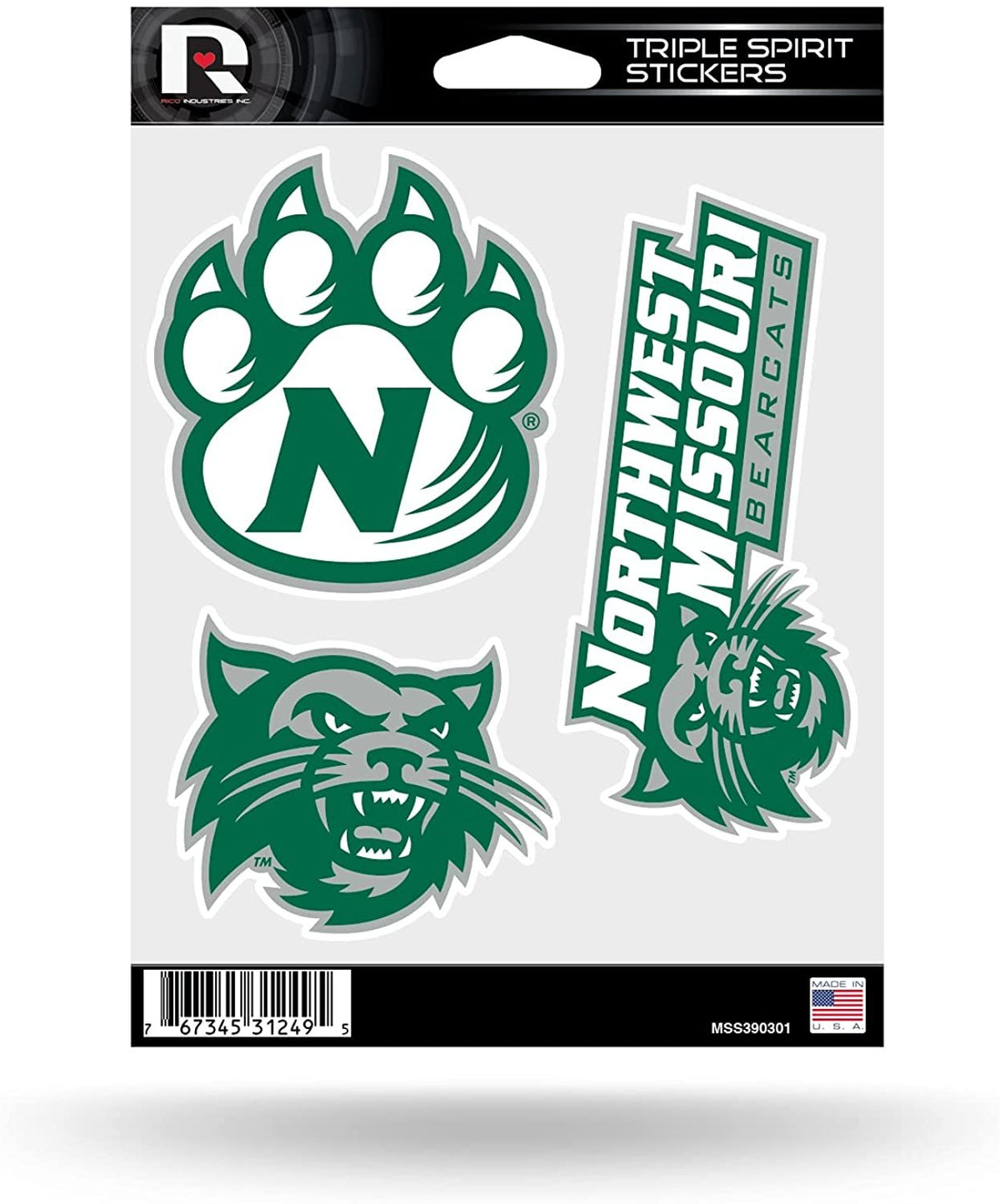 Northwest Missouri State Bearcats Triple Sticker Decal Sheet 3-Piece