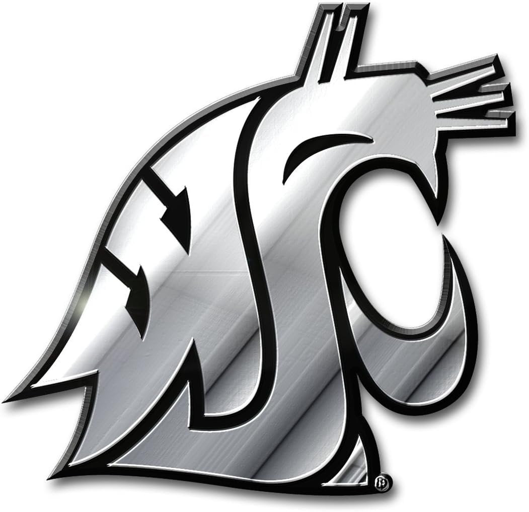 Washington State University Cougars Auto Emblem, Silver Chrome Color, Molded Raised, Adhesive Tape Backing, 3 Inch