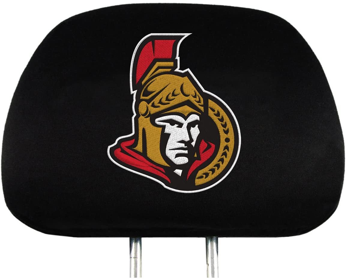 Ottawa Senators Pair of Premium Auto Head Rest Covers, Embroidered, Black Elastic, 14x10 Inch