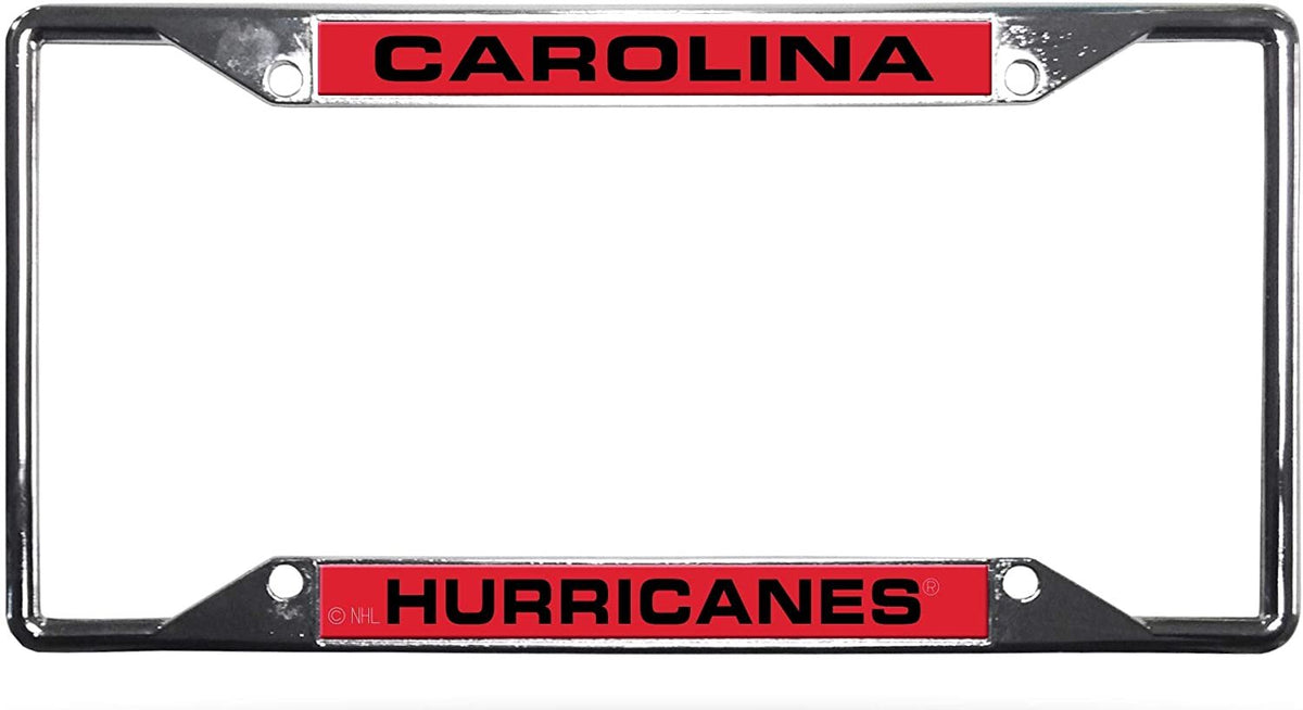 Carolina Hurricanes Metal License Plate Frame Chrome Tag Cover, Laser Acrylic Mirrored Inserts, 12x6 Inch