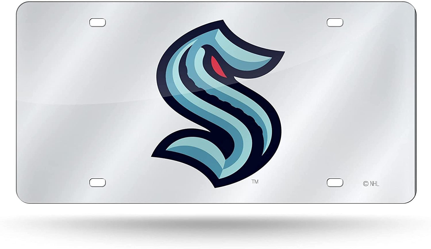 Seattle Kraken Premium Laser Cut Tag License Plate, Mirrored Acrylic Inlaid, 12x6 Inch