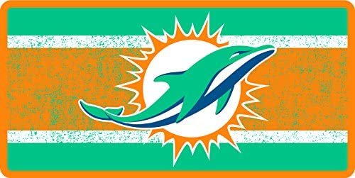 Miami Dolphins Premium Laser Cut Tag License Plate, Vintage Design, Mirrored Acrylic Inlaid, 6x12 Inch
