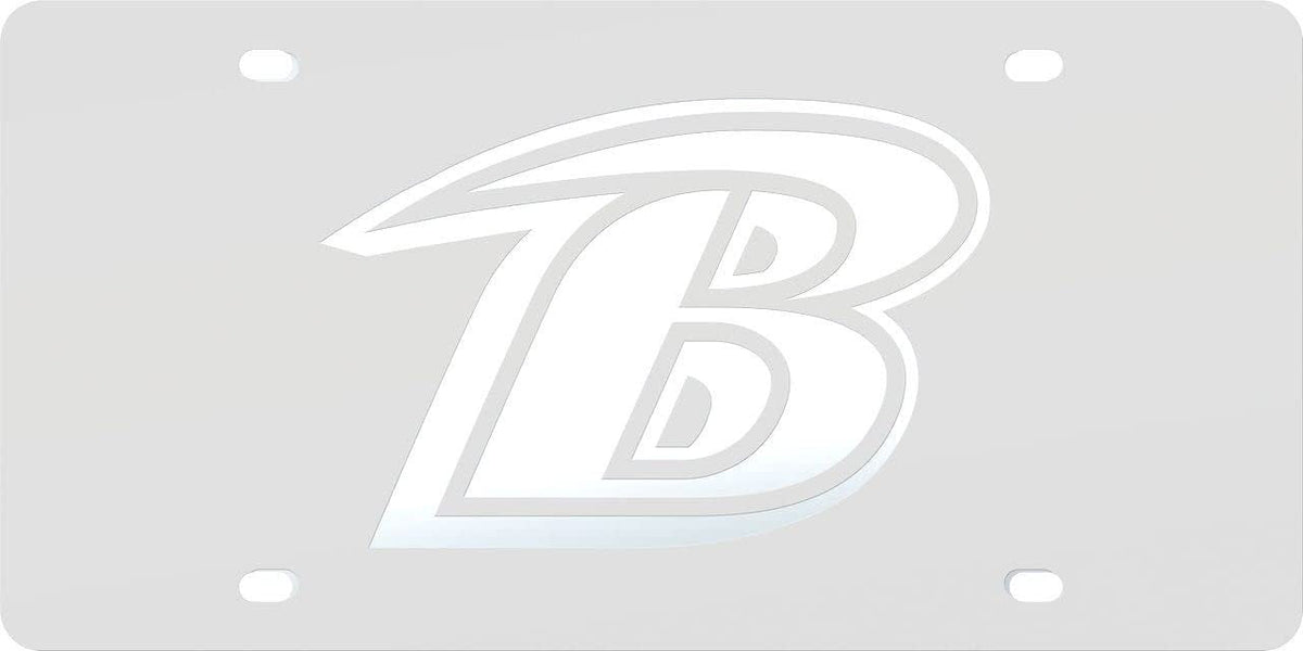 Baltimore Ravens Premium Laser Cut Tag License Plate, Frost Design, Mirrored Acrylic Inlaid, 12x6 Inch