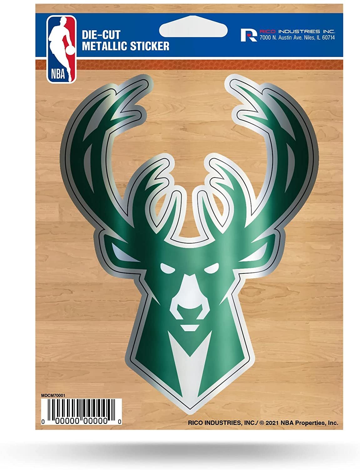 Milwaukee Bucks 5 Inch Die Cut Decal Sticker, Metallic Shimmer Design, Full Adhesive Backing