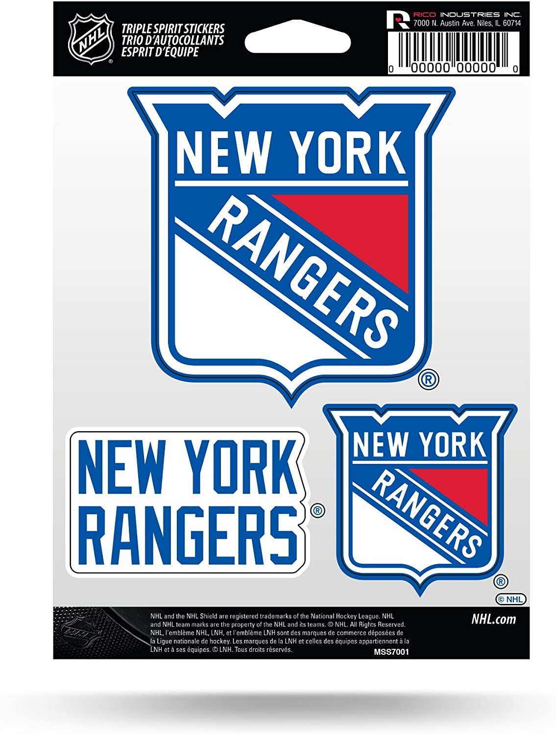 New York Rangers Triple Sticker Decal Sheet 3-Piece