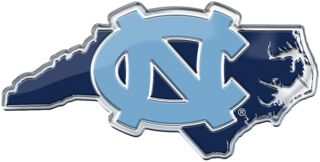 University of North Carolina Tar Heels Team State Design Auto Emblem, Aluminum Metal, Embossed Team Color, Raised Decal Sticker, Full Adhesive Backing