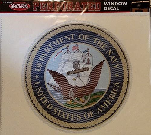 United States Navy Military 12 Inch Preforated Window Film Decal Sticker, One-Way Vision, Adhesive Backing
