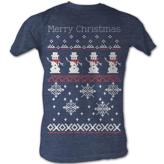Merry Christmas Snowmen and Snowflakes 8-Bit Adult Navy T-shirt