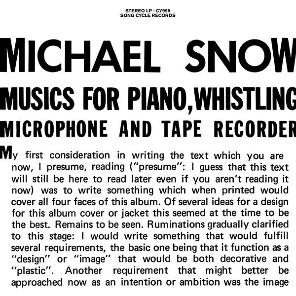 Musics For Piano, Whistling, Microphone And Tape Recorder Vinyl Record