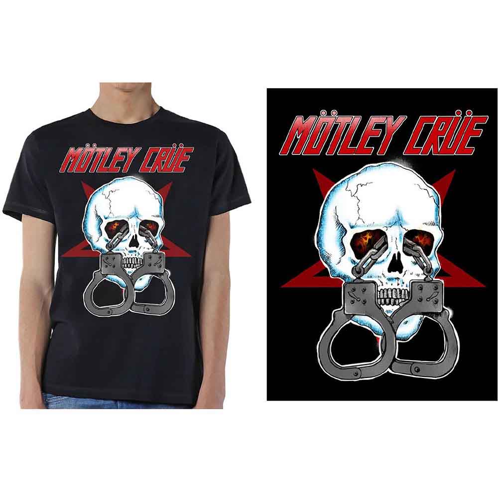 Motley Crue Skull Cuffs 2 Mens T Shirt Officially Licensed