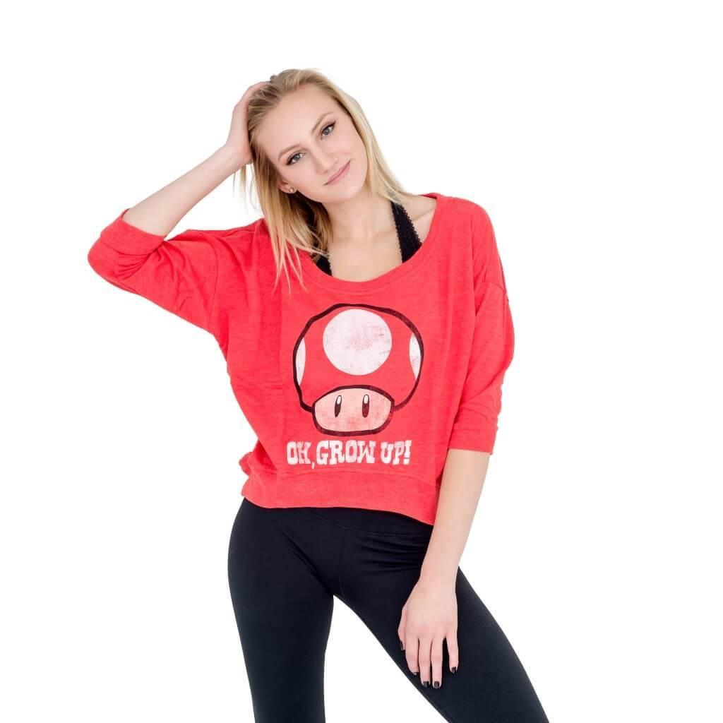 Nintendo Oh, Grow Up Mushroom Heathered Cropped Sweatshirt