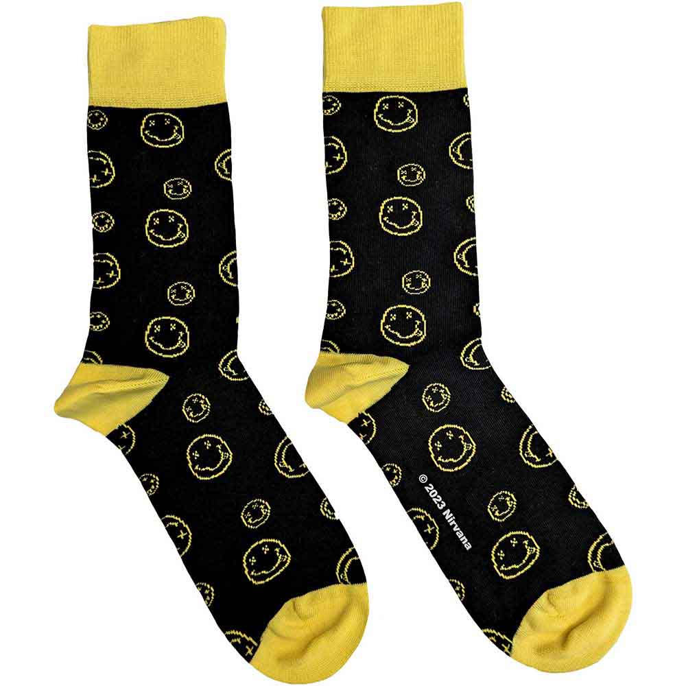 Nirvana Outline Happy Faces Socks Officially Licensed