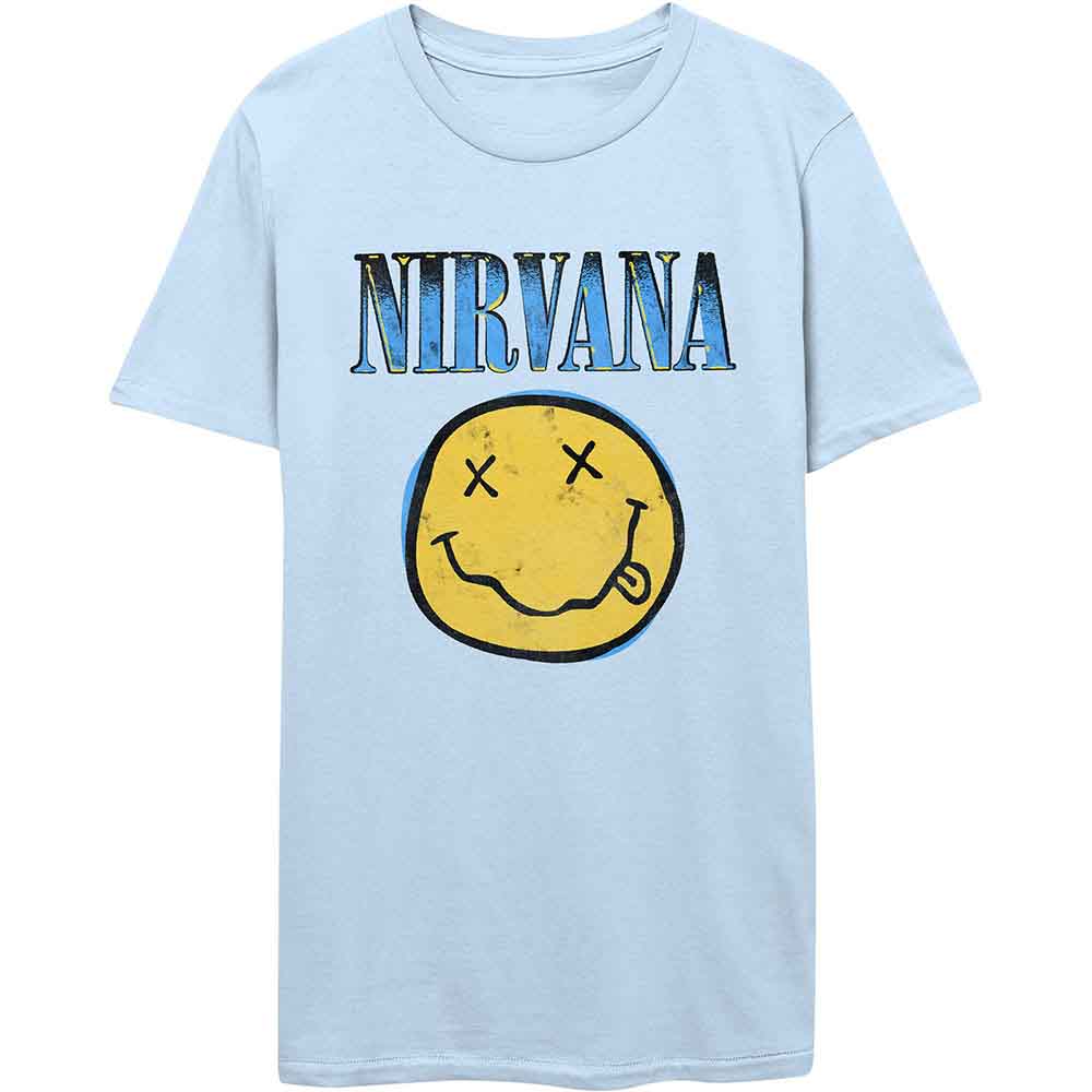 Nirvana Xerox Happy Face Blue Mens T Shirt Officially Licensed