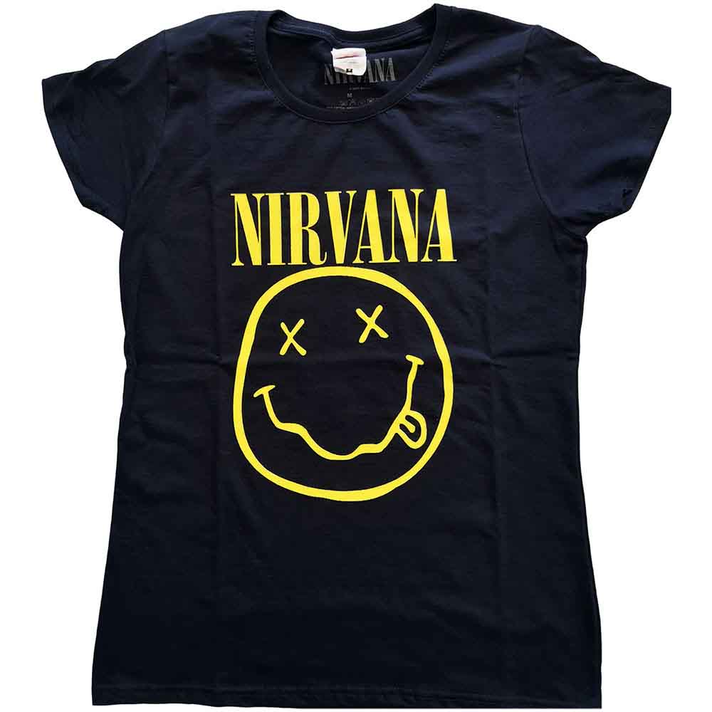 Nirvana Yellow Happy Face Womens T Shirt Officially Licensed
