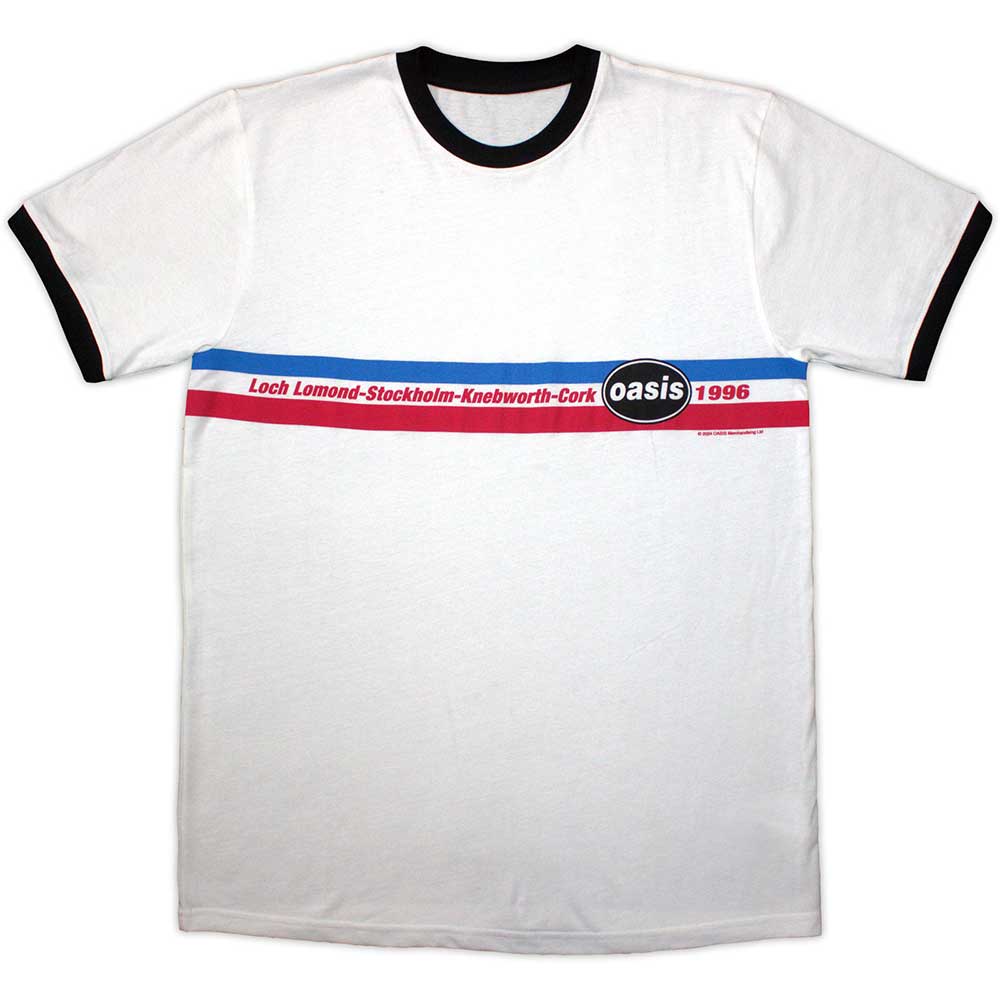 Oasis 1996 Tour Horizontal Stripes Men’s Ringer T Shirt White