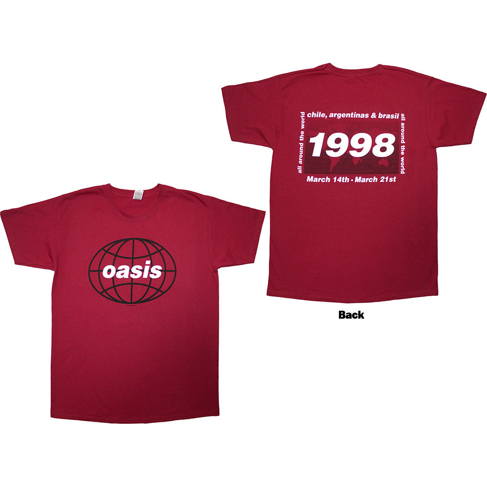 Oasis 1998 World Tour South America Mens T Shirt Red