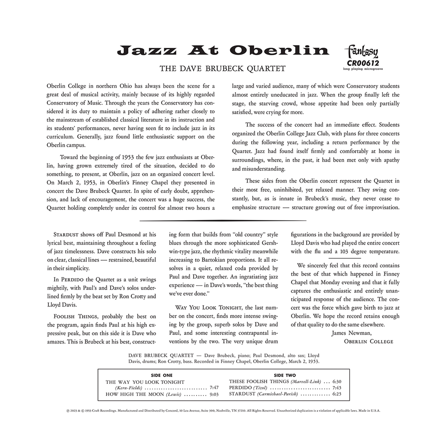 Jazz at Oberlin (Original Jazz Classics Series) (180G LP) Vinyl Record