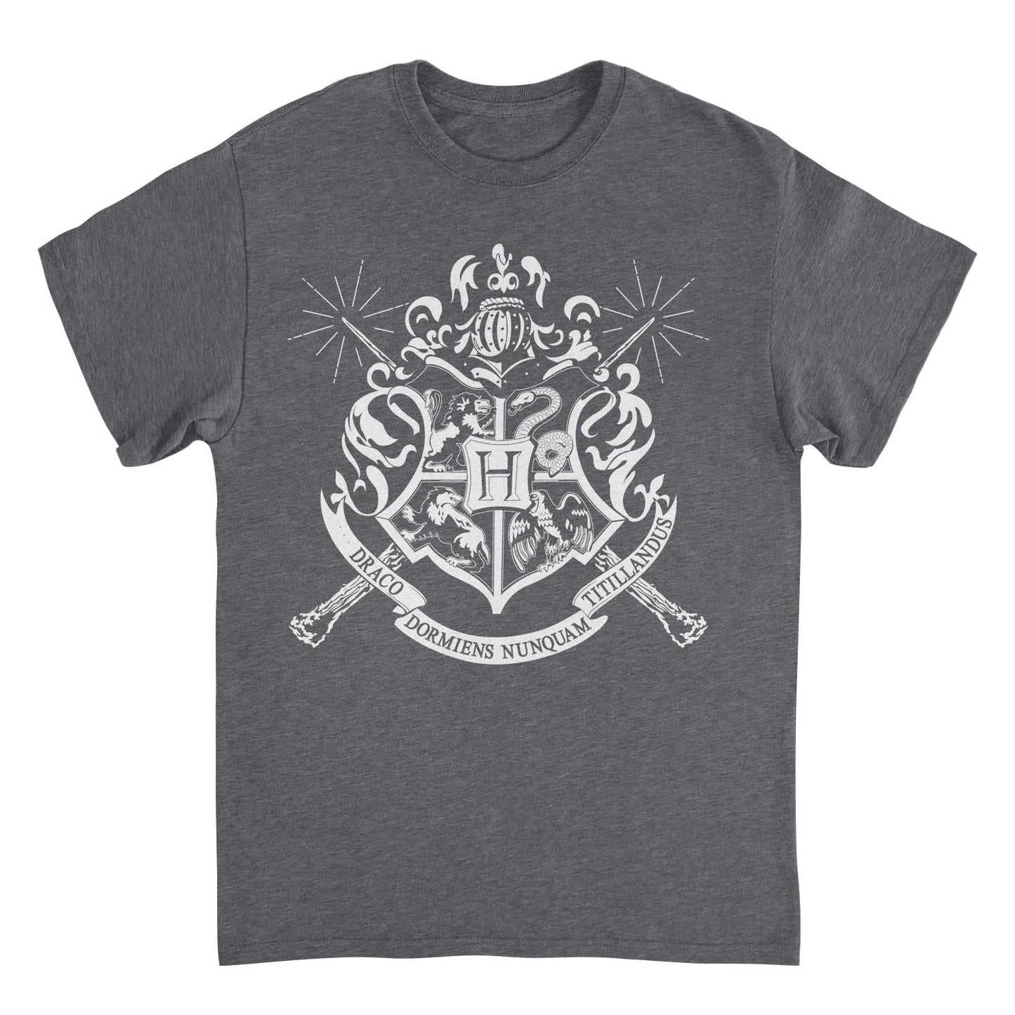 Harry Potter White Hogwarts Emblem Mens T Shirt Dark Heather Officially Licensed