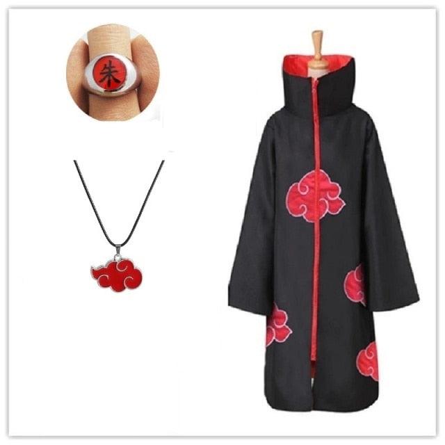 Akatsuki Costume3Pcs with Headband and Ring Akatsuki Halloween Cloak Cape Itachi Robe Cosplay Anime Costume with Konoha Bandeau