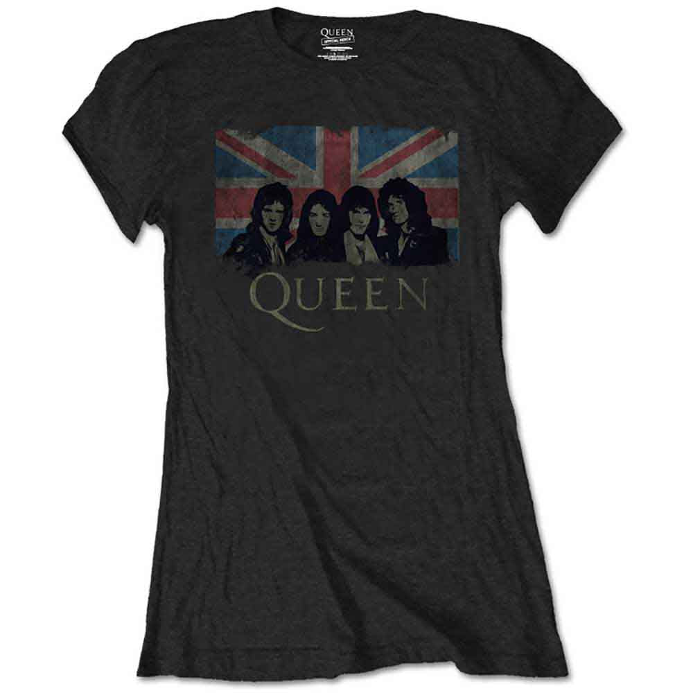 Queen Union Jack Womens T Shirt Black Officially Licensed
