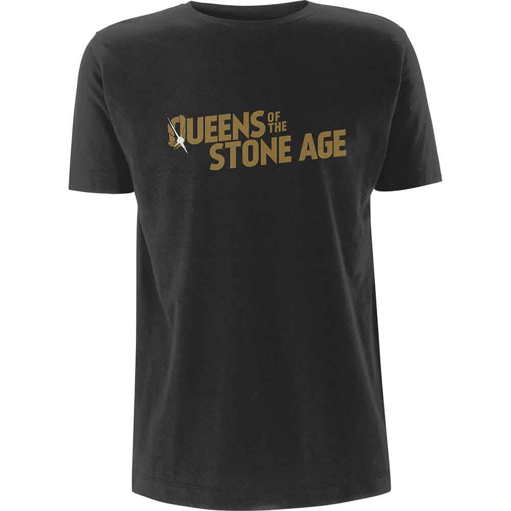 Queens Of The Stone Age Metallic Text Logo T Shirt Grey Officially Licensed