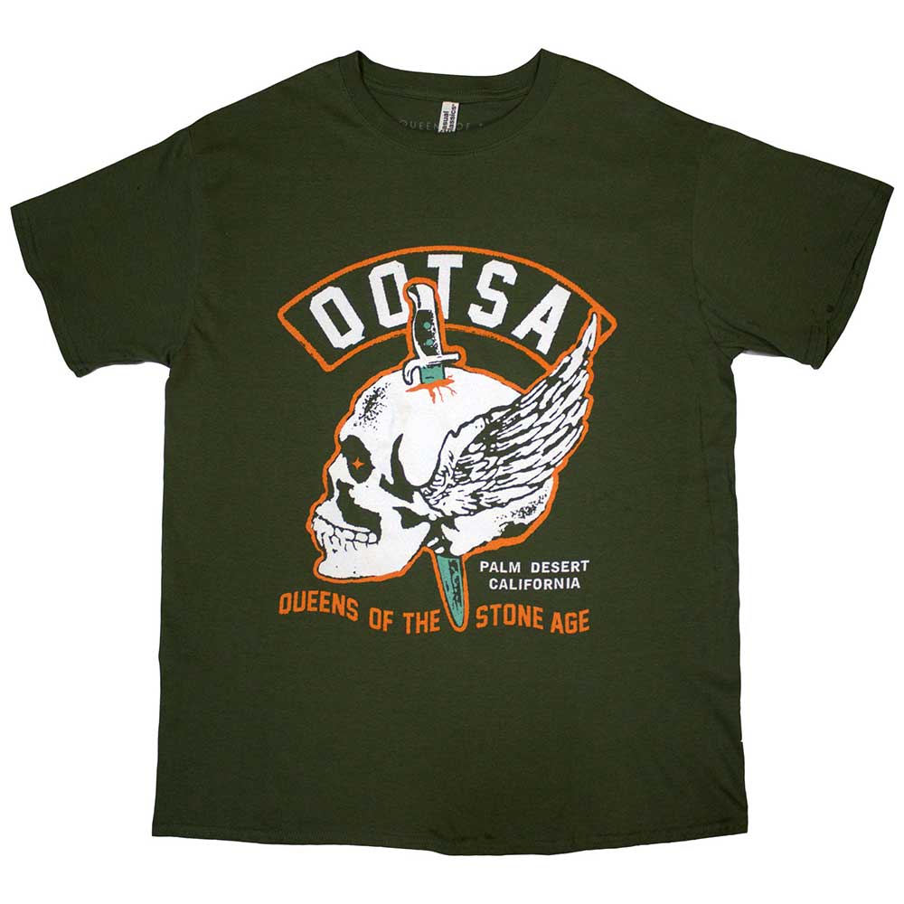 Queens Of The Stone Age Winged Skull Mens T Shirt Green