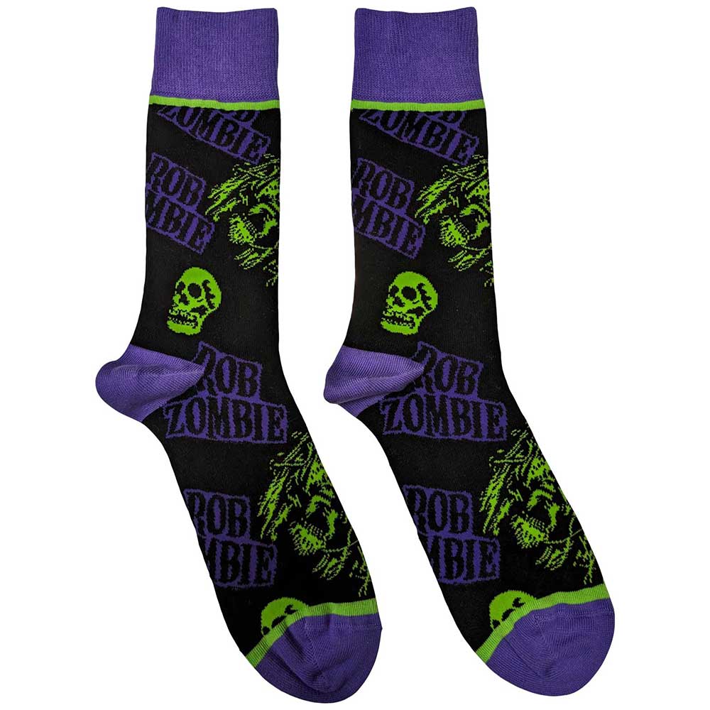 Rob Zombie Skull Face Green/Purple Socks Officially Licensed