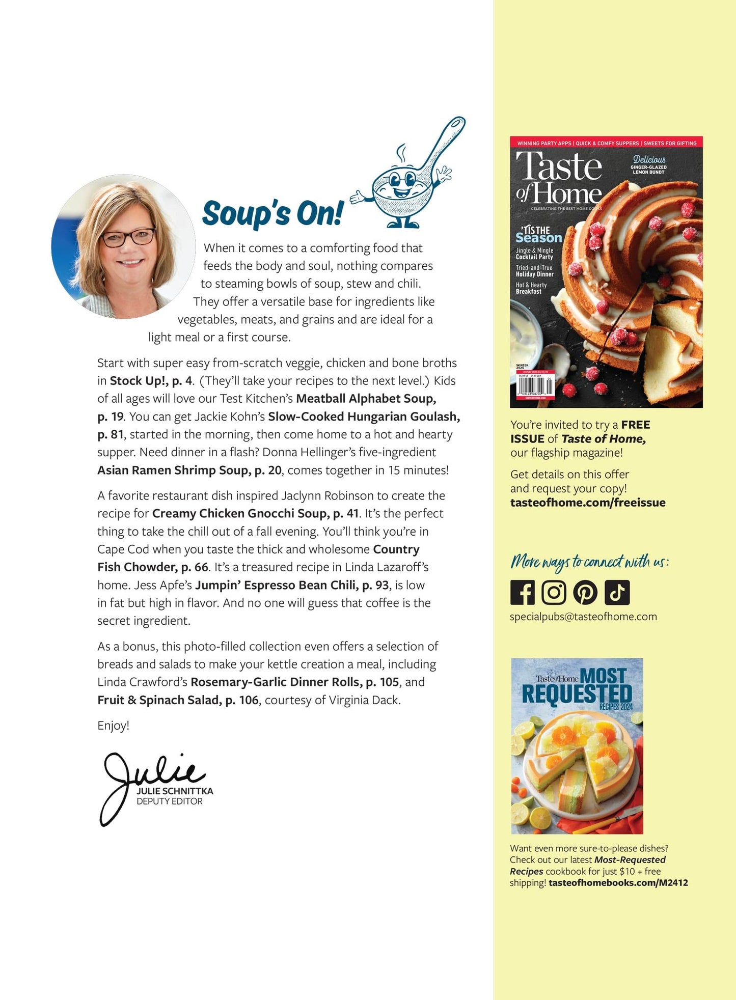 Taste Of Home - Soups: 107+ Heart Warming Family Favorite Recipes, Easy To Follow For Busy Lifestyles, Prepare In 30 Minutes Or Less, Breads & Salads To Perfectly Complement Your Soup Creation & More!