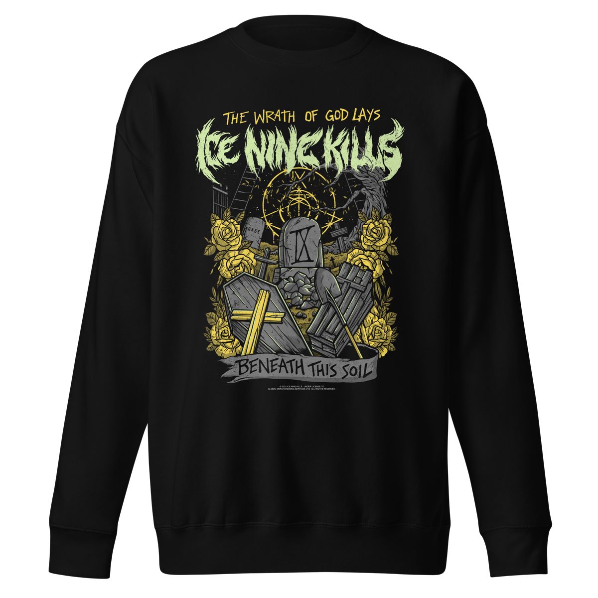Stakes Ice Nine Kills Yellow Wrath Jumbo Print Crewneck Sweatshirt Officially Licensed