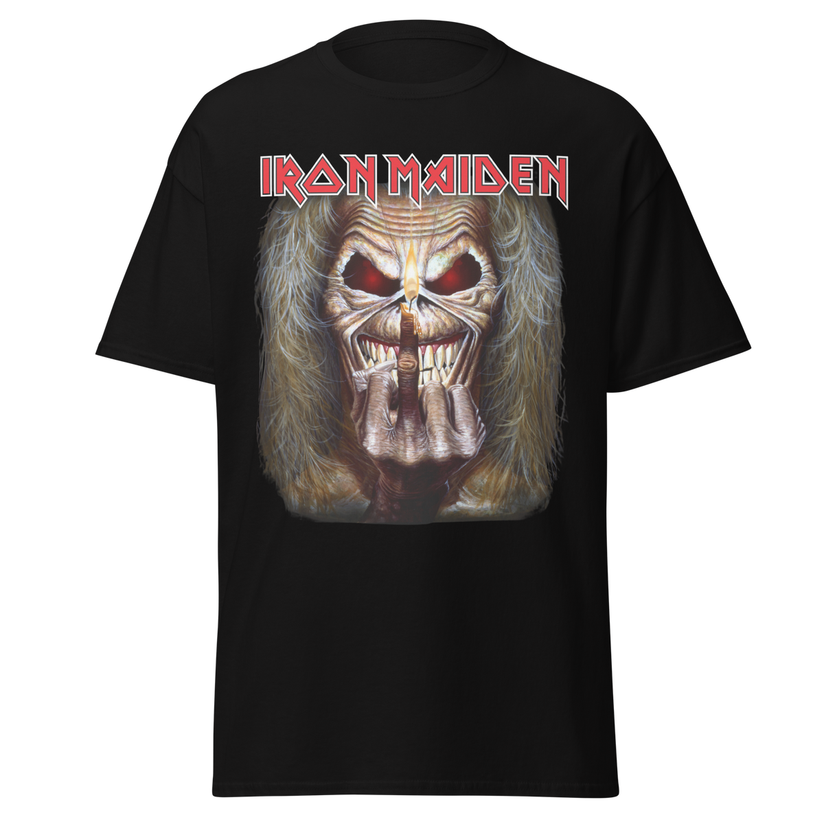 Stakes Iron Maiden Candle Finger Jumbo Print Mens T Shirt Officially Licensed