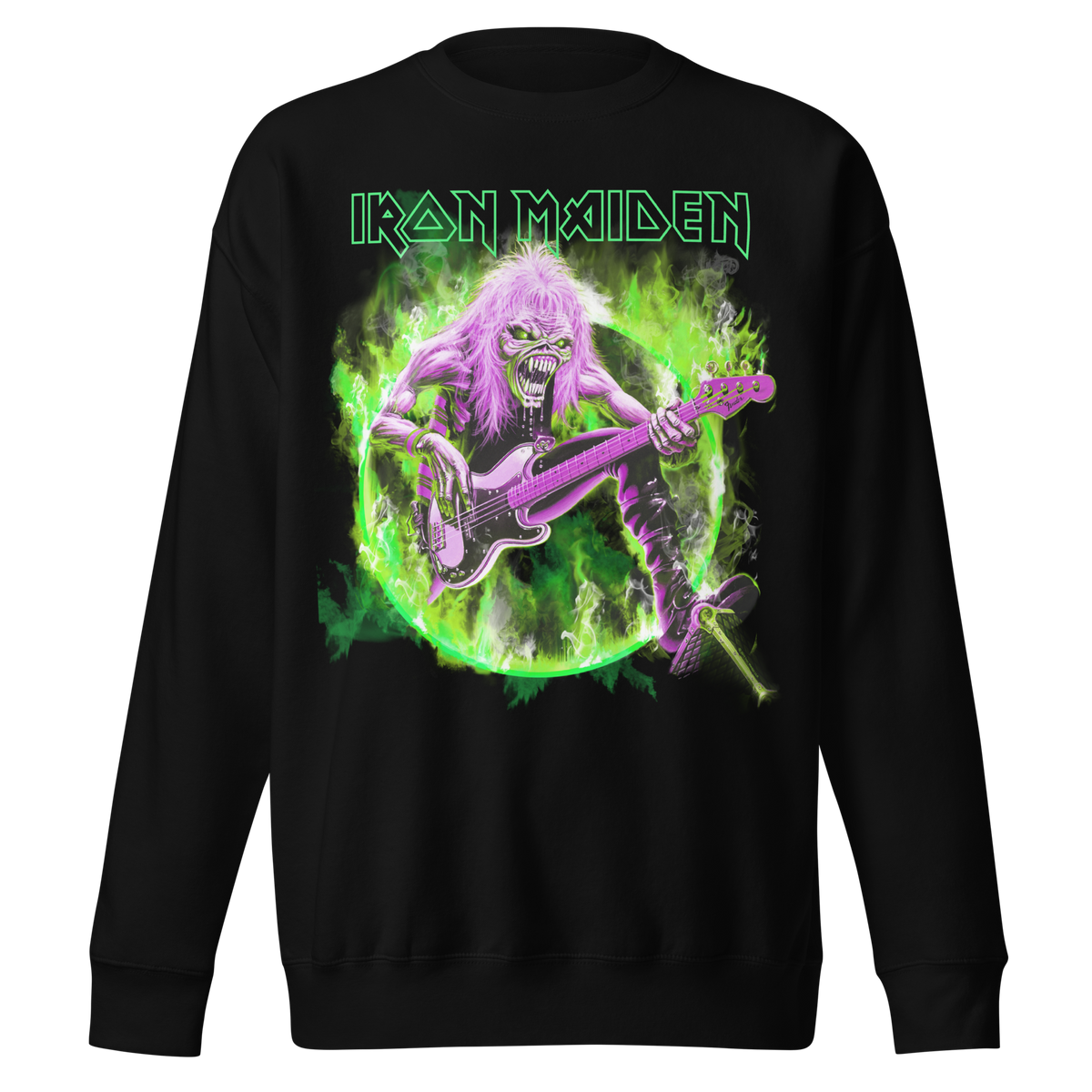 Stakes Iron Maiden Green Guitar Jumbo Print Crewneck Sweatshirt Officially Licensed