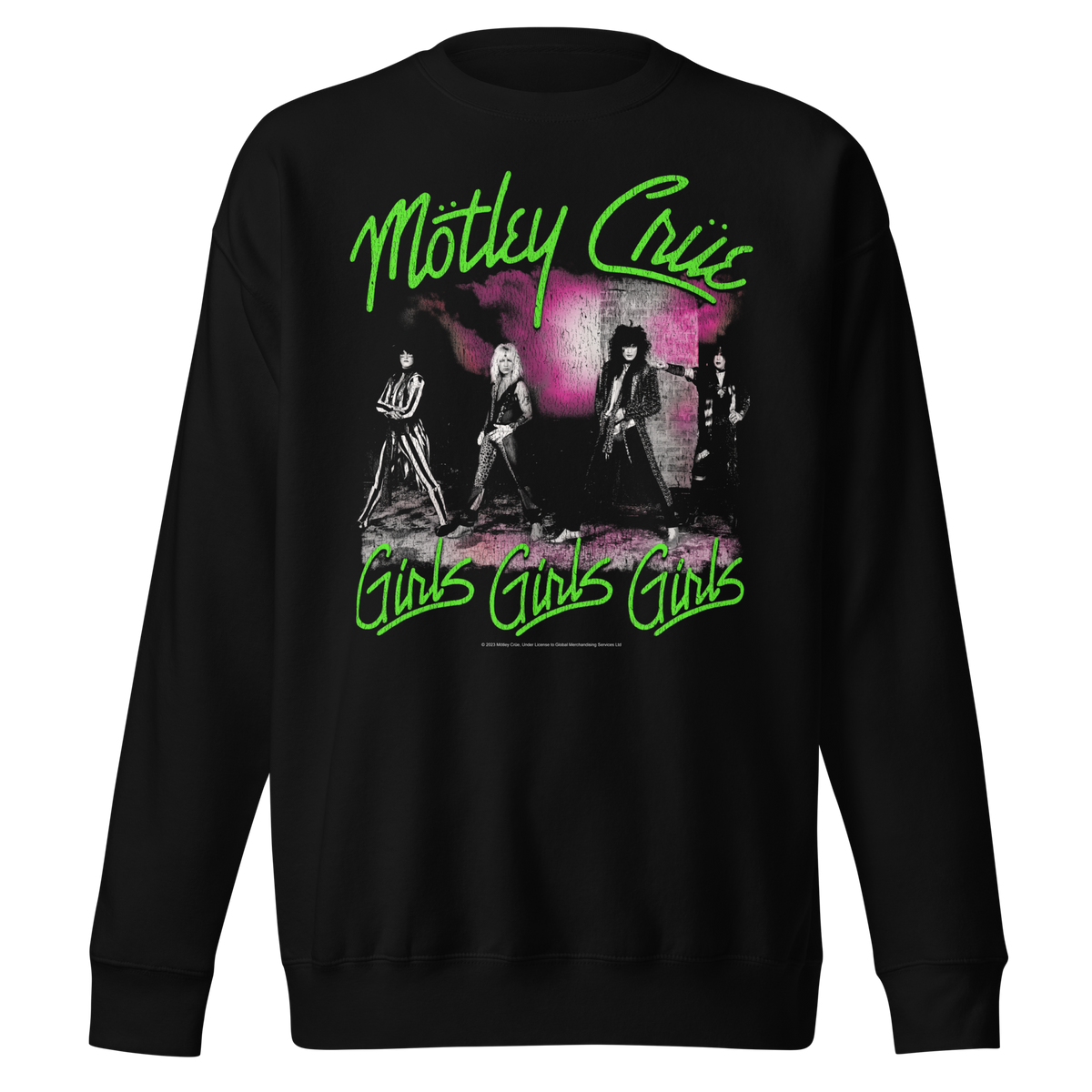 Stakes Motley Crue Green Girls Jumbo Print Crewneck Sweatshirt Officially Licensed