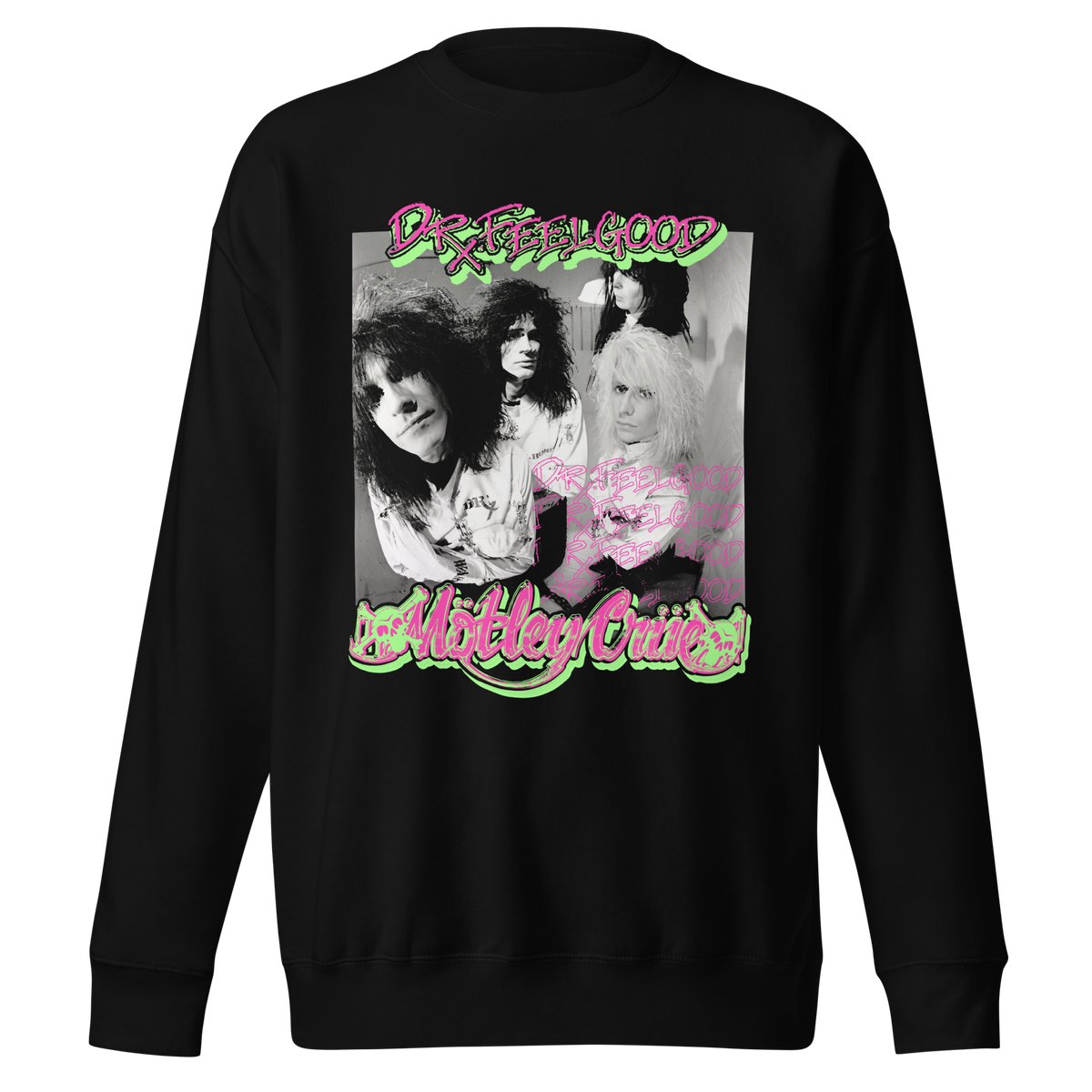 Stakes Motley Crue Neon Trip Dr. Feelgood Jumbo Print Crewneck Sweatshirt Officially Licensed